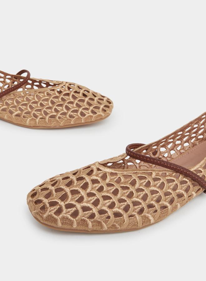 Styli Tan Mesh Mary Jane Flats - Image 3