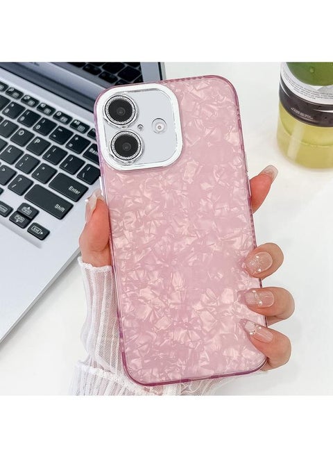 For iPhone 14 Plating Glitter Texture TPU Phone Case with Lens Film(Pink Shell Pattern)