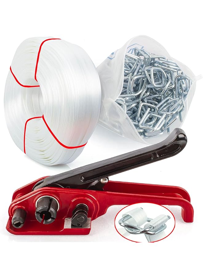 PROMASS promass Heavy Duty Polypropylene Strapping Kit for 1/2"~3/4" Strap,100 pcs Strapping Buckles and 3/4" x 820' Woven Cord Strapping Roll,2000 lbs Break Strength  - Image 1