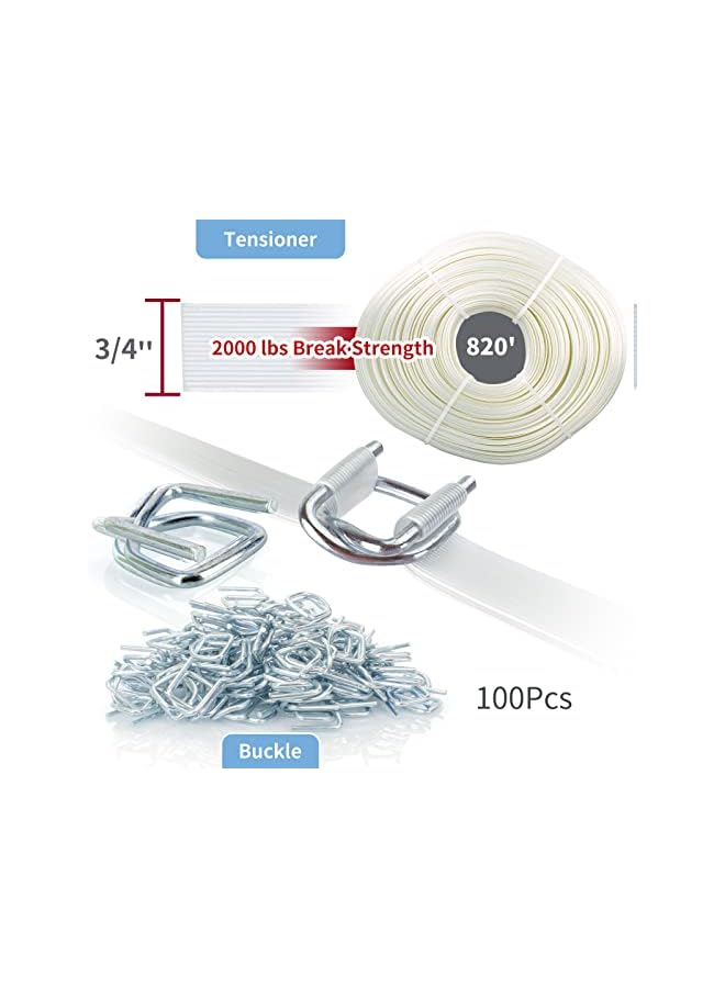 PROMASS promass Heavy Duty Polypropylene Strapping Kit for 1/2"~3/4" Strap,100 pcs Strapping Buckles and 3/4" x 820' Woven Cord Strapping Roll,2000 lbs Break Strength  - Image 3