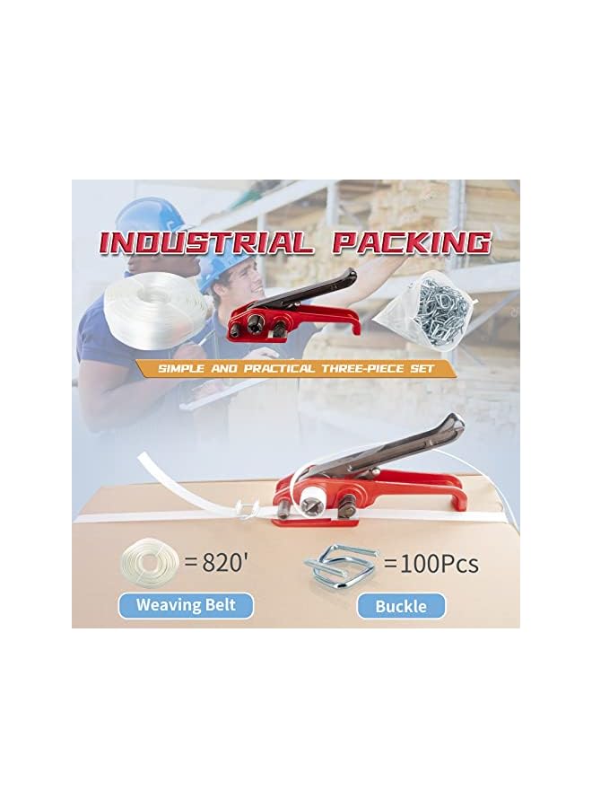 PROMASS promass Heavy Duty Polypropylene Strapping Kit for 1/2"~3/4" Strap,100 pcs Strapping Buckles and 3/4" x 820' Woven Cord Strapping Roll,2000 lbs Break Strength  - Image 2