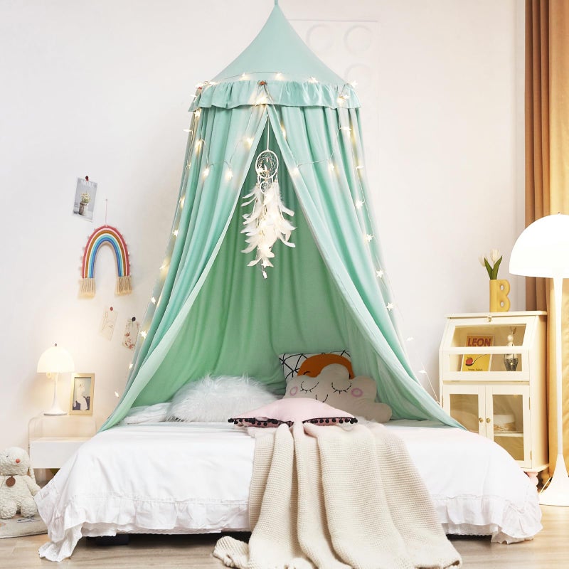 Kertnic Decor Canopy for Kids Bed, Soft Smooth Playing Tent Canopy Girls Room Decoration Princess Castle, Dreamy Mosquito Net Bedding, Children Reading Nook Canopies in Home (Green) - Image 2