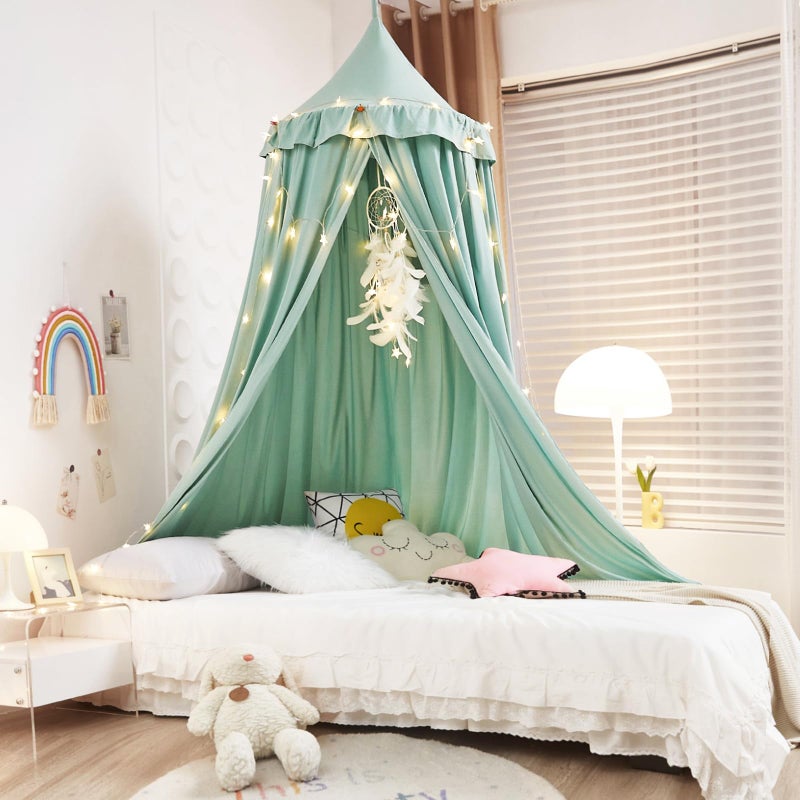 Kertnic Decor Canopy for Kids Bed, Soft Smooth Playing Tent Canopy Girls Room Decoration Princess Castle, Dreamy Mosquito Net Bedding, Children Reading Nook Canopies in Home (Green) - Image 3