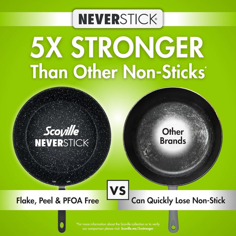 Scoville مجموعة مقلاة Neverstick مكونة من قطعتين، بأحجام 24 سم و28 سم، غير لاصقة، خالية من مادة PFOA، مقابض ناعمة الملمس، لون أسود - Image 3