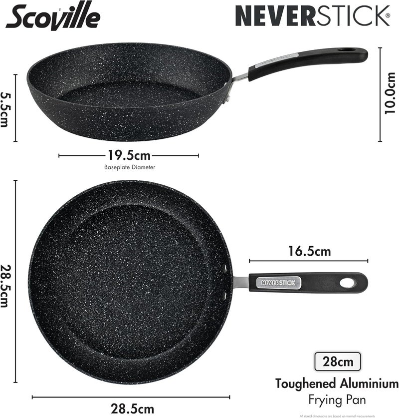 Scoville مجموعة مقلاة Neverstick مكونة من قطعتين، بأحجام 24 سم و28 سم، غير لاصقة، خالية من مادة PFOA، مقابض ناعمة الملمس، لون أسود - Image 5