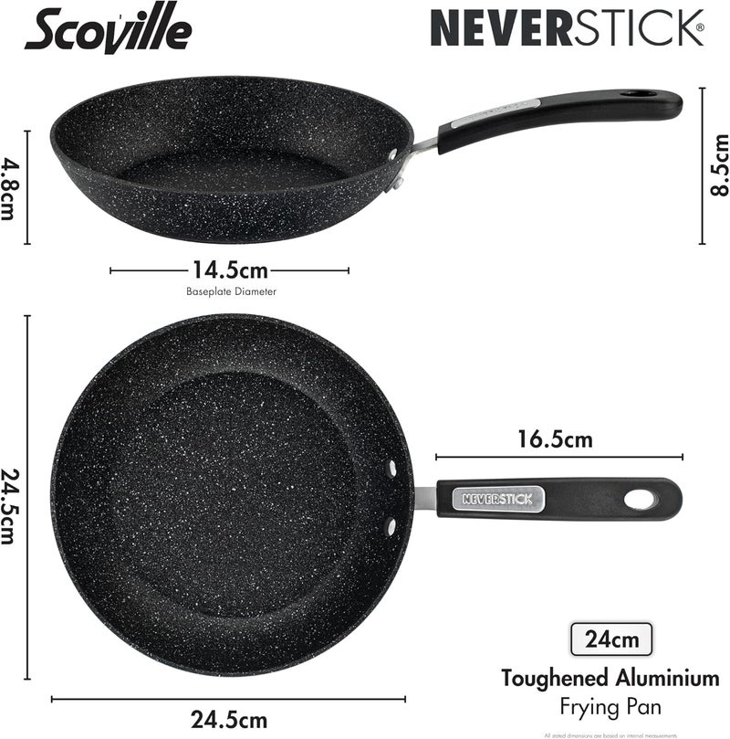 Scoville مجموعة مقلاة Neverstick مكونة من قطعتين، بأحجام 24 سم و28 سم، غير لاصقة، خالية من مادة PFOA، مقابض ناعمة الملمس، لون أسود - Image 4