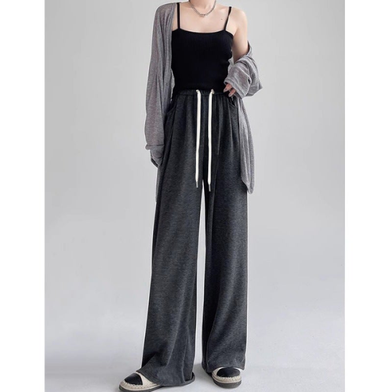 Pregnant Womens Wide Leg Pants Spring and Autumn Loose High Waist Non-Abdominal Pregnant Womens Pants Slimming Casual Dagging Glutinous Rice Pants Straight Leg Pants dark gray - Image 1