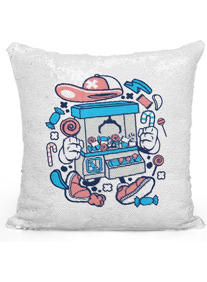 Arcade Games Character Themed Sequin Decorative Throw Pillow White/Blue/Silver 40x40cm - Image 1