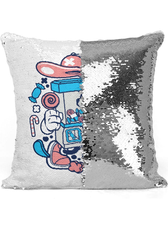 Arcade Games Character Themed Sequin Decorative Throw Pillow White/Blue/Silver 40x40cm - Image 3