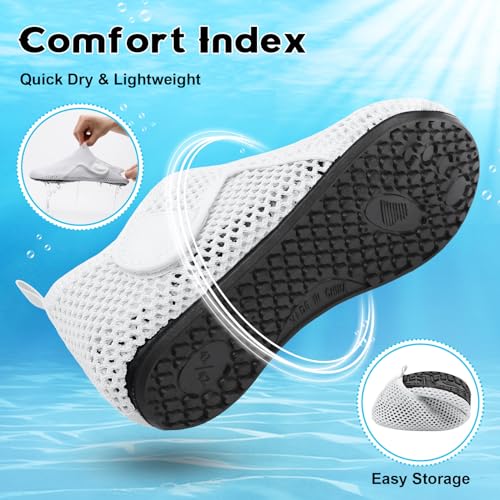 Scurtain Men Water Shoes White Barefoot Beach Sand Shoes Wide Rubber Grounding Shoes White Womans Shower Shoes Slip on River Aqua Sock Shoes Size - Image 5