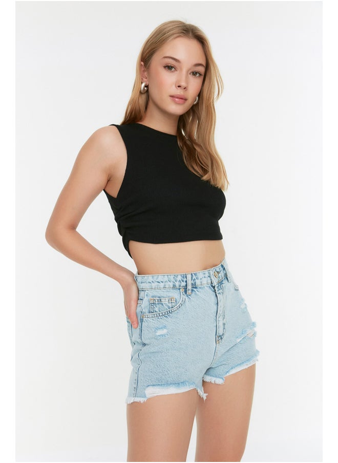 trendyol - Light Blue Ripped Denim Shorts - Image 1
