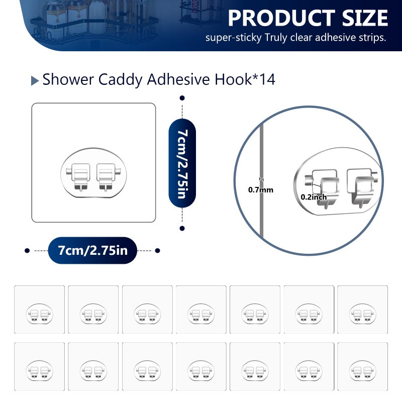 FGSAEOR 14-Pack Shower Caddy Adhesive Single Hooks for Replacement  Shower Holder Organizer Self Adhesive Wall Hooks for Bathroom Corner Shelf Basket Soap Dish - Image 2