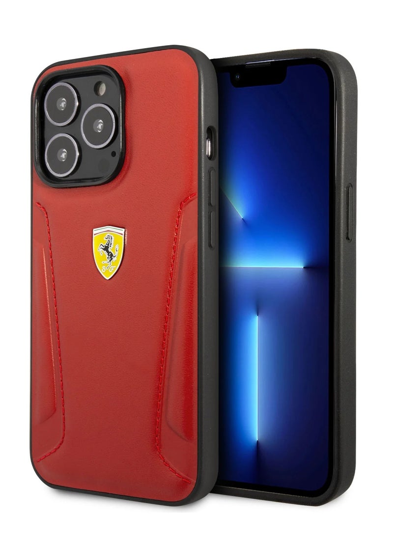 Ferrari - IPHONE 14 PRO  - LEATHER RED CASE HOT STAMPED SIDES AND YELLOW SHIELD LOGO - FERRARI - Image 1