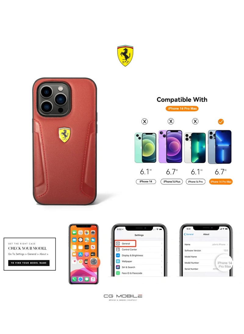 Ferrari - IPHONE 14 PRO  - LEATHER RED CASE HOT STAMPED SIDES AND YELLOW SHIELD LOGO - FERRARI - Image 1