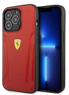 IPHONE 14 PRO  - LEATHER RED CASE HOT STAMPED SIDES AND YELLOW SHIELD LOGO - FERRARI