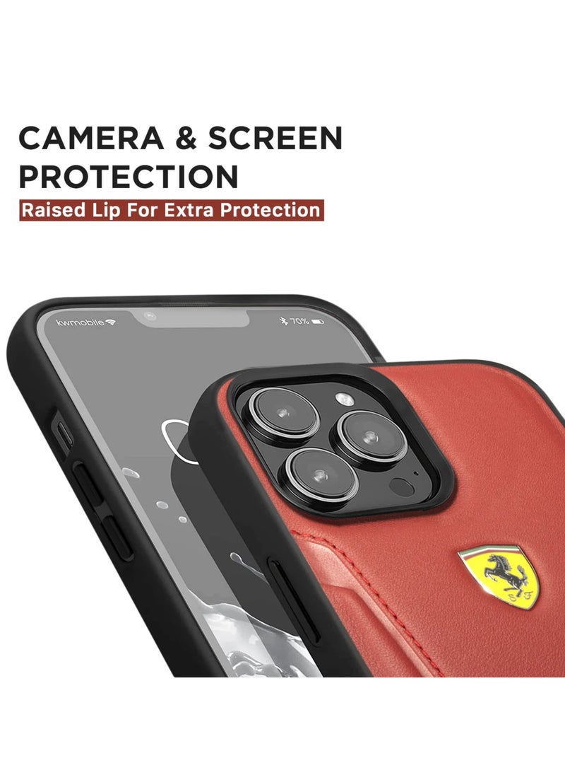 Ferrari - IPHONE 14 PRO  - LEATHER RED CASE HOT STAMPED SIDES AND YELLOW SHIELD LOGO - FERRARI - Image 1