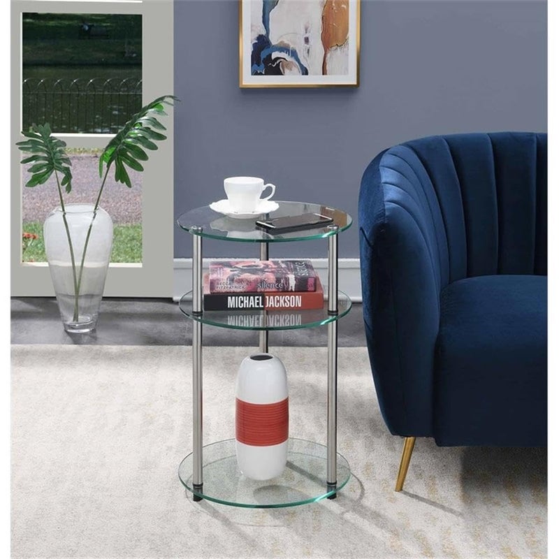 Convenience Concepts Designs2Go Classic Glass 3-Tier Round End Table 15.75" - Modern Contemporary Side Table with Storage Shelves for Living Room, Bathroom, Bedroom, Office, Den, Glass - Image 3