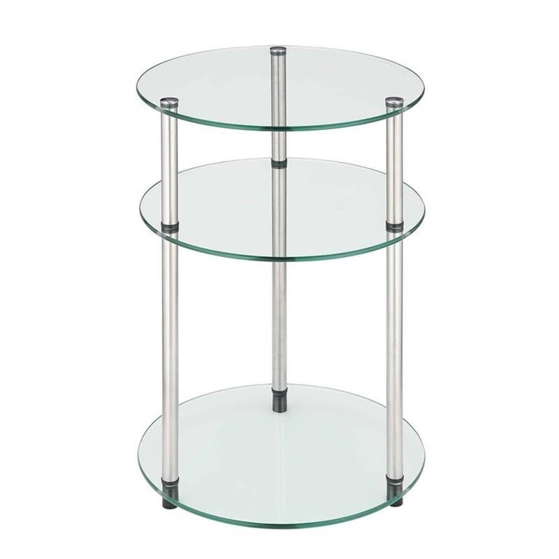 Convenience Concepts Designs2Go Classic Glass 3-Tier Round End Table 15.75" - Modern Contemporary Side Table with Storage Shelves for Living Room, Bathroom, Bedroom, Office, Den, Glass - Image 1