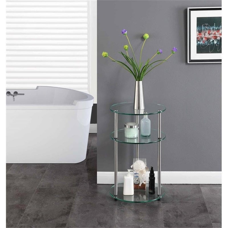 Convenience Concepts Designs2Go Classic Glass 3-Tier Round End Table 15.75" - Modern Contemporary Side Table with Storage Shelves for Living Room, Bathroom, Bedroom, Office, Den, Glass - Image 4
