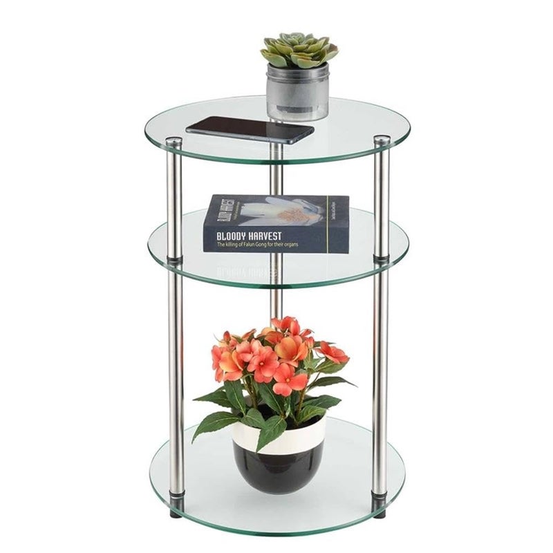 Convenience Concepts Designs2Go Classic Glass 3-Tier Round End Table 15.75" - Modern Contemporary Side Table with Storage Shelves for Living Room, Bathroom, Bedroom, Office, Den, Glass - Image 5