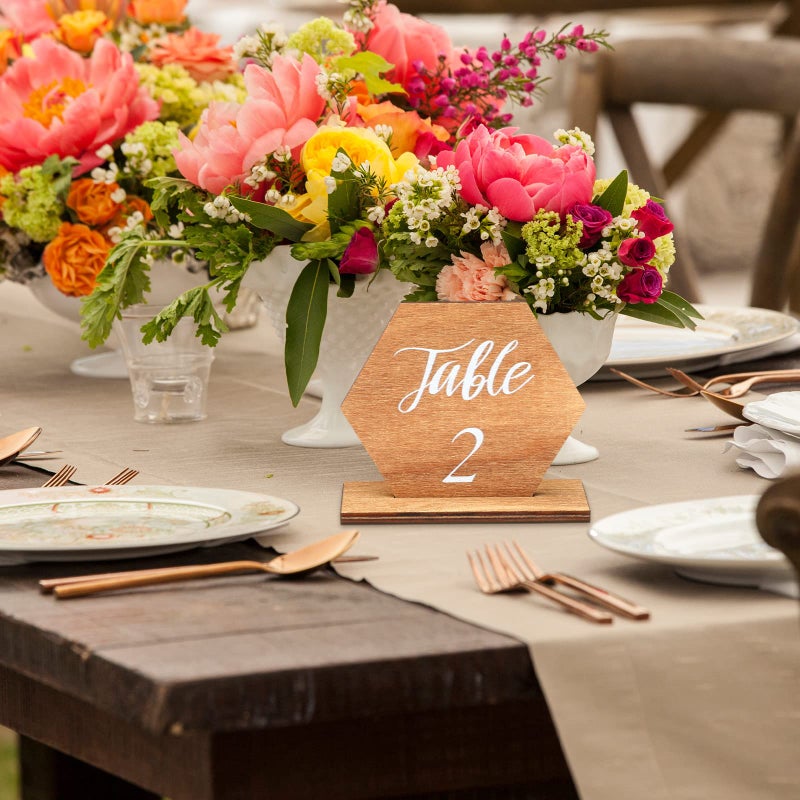 Chunful 20 Pieces Wooden Table Numbers 1-20 Wedding Table Numbers Hexagon Shape Rustic Wooden Numbers with Holder Base for Wedding Event Party Decoration  - Image 5