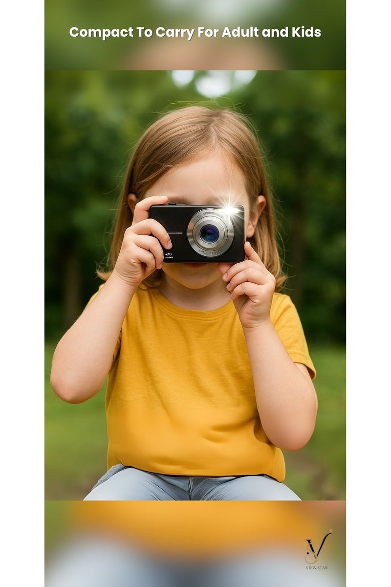 فيوستار كاميرا رقمية من Viewstar بدقة 44 ميجابكسل، وتقريب 16X، وشاشة LCD مقاس 2.4 بوصة، وبطاقة ذاكرة سعة 32 جيجابايت، و100 ملصق Labubu - جاهزة للسفر - Image 2