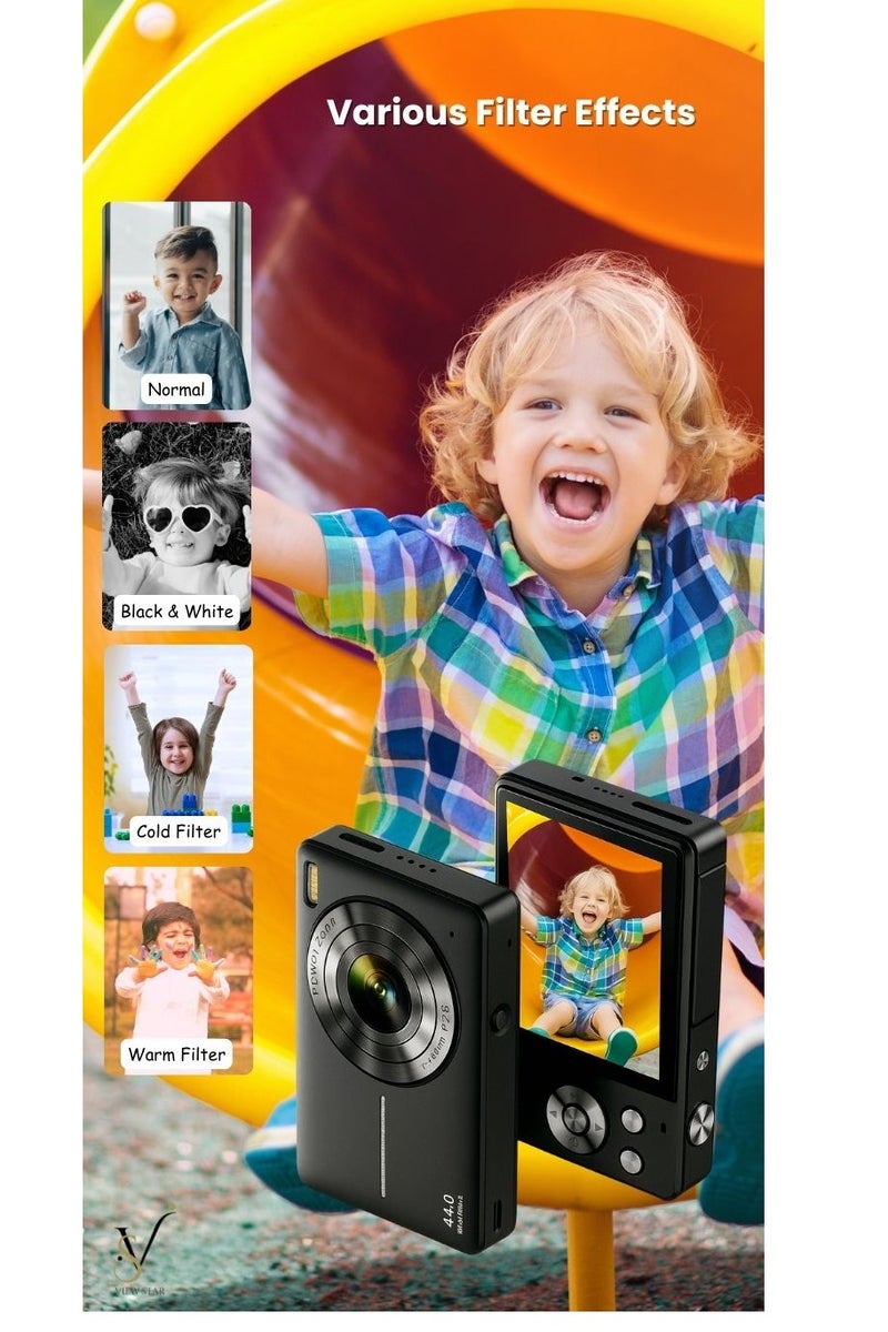 فيوستار كاميرا رقمية من Viewstar بدقة 44 ميجابكسل، وتقريب 16X، وشاشة LCD مقاس 2.4 بوصة، وبطاقة ذاكرة سعة 32 جيجابايت، و100 ملصق Labubu - جاهزة للسفر - Image 3