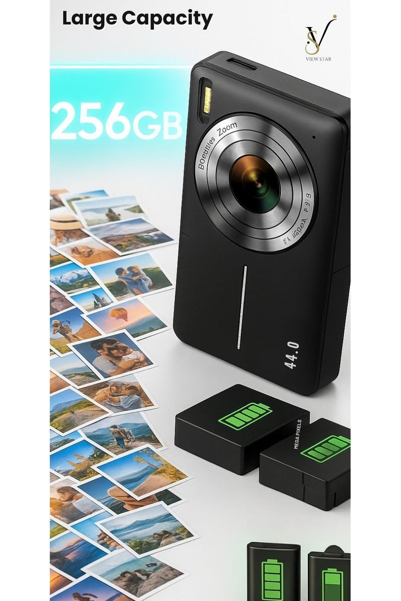 فيوستار كاميرا رقمية من Viewstar بدقة 44 ميجابكسل، وتقريب 16X، وشاشة LCD مقاس 2.4 بوصة، وبطاقة ذاكرة سعة 32 جيجابايت، و100 ملصق Labubu - جاهزة للسفر - Image 5