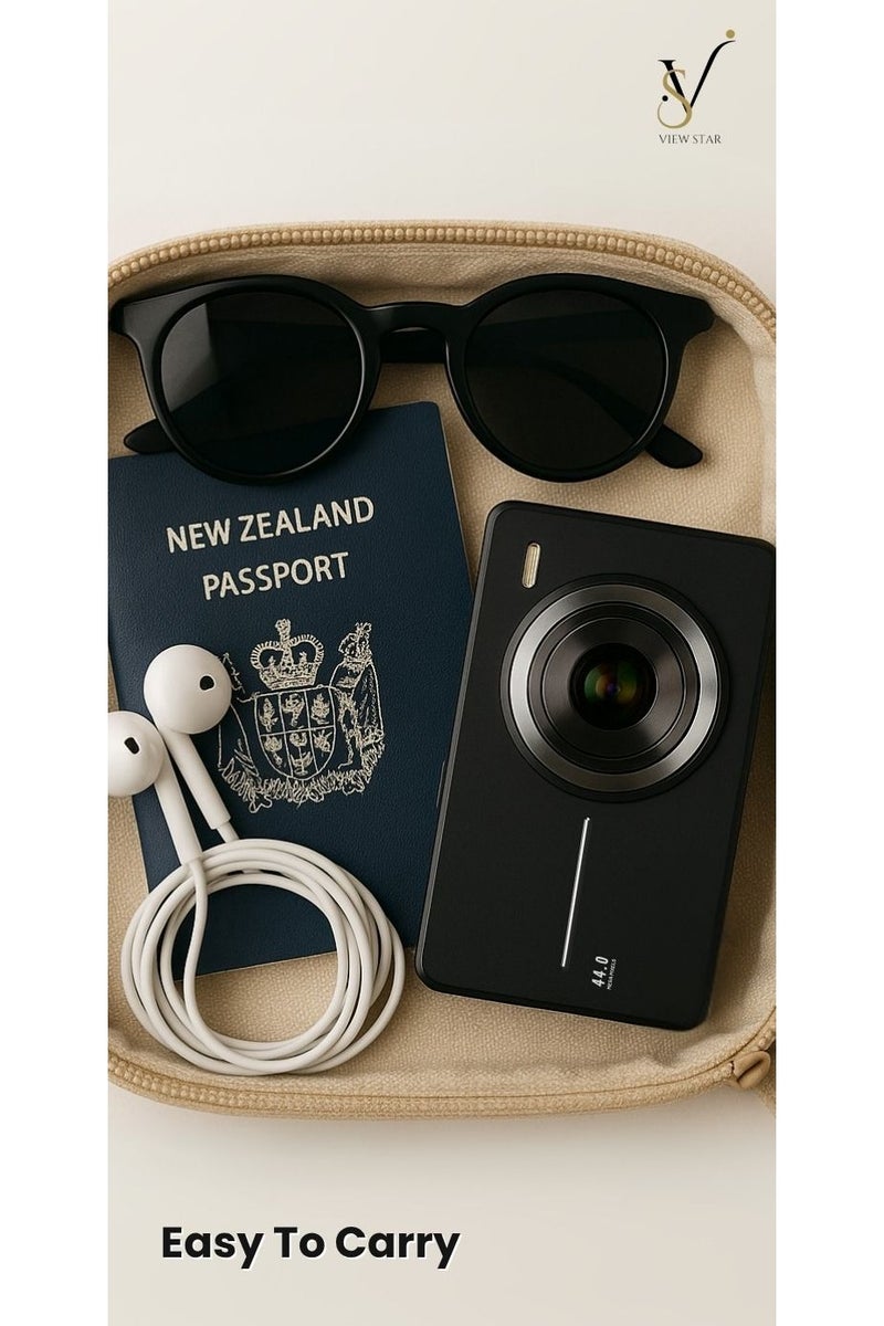 فيوستار كاميرا رقمية من Viewstar بدقة 44 ميجابكسل، وتقريب 16X، وشاشة LCD مقاس 2.4 بوصة، وبطاقة ذاكرة سعة 32 جيجابايت، و100 ملصق Labubu - جاهزة للسفر - Image 4