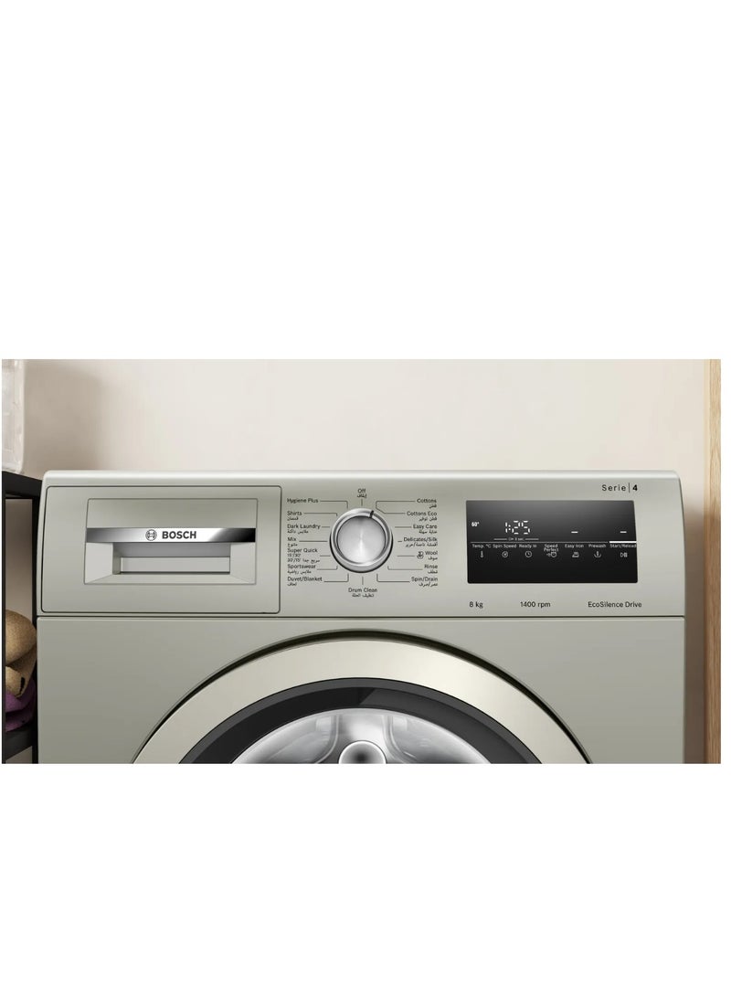 BOSCH Washer Machine Front Load Series 4 Spin 1400 RPM 2300 W 7 Programs LED Display Inox 8 kg WAN282X1EG Silver - Image 2
