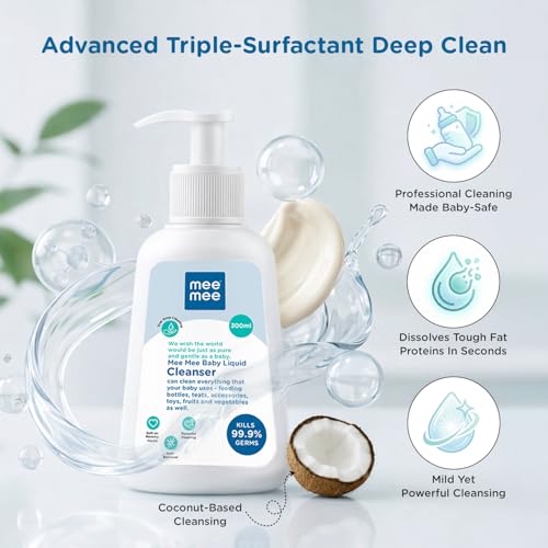 Mee Mee Liquid Cleanser 300 ml | Anti-Bacterial Formula Kills 99.9% Germs | For Bottles, Nipples, Accessories, Toys, Fruits & Vegetables | Alcohol-Free, Dermatologically Tested - Image 5