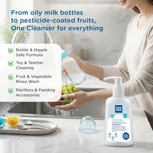 Mee Mee Liquid Cleanser 300 ml | Anti-Bacterial Formula Kills 99.9% Germs | For Bottles, Nipples, Accessories, Toys, Fruits & Vegetables | Alcohol-Free, Dermatologically Tested - Image 4