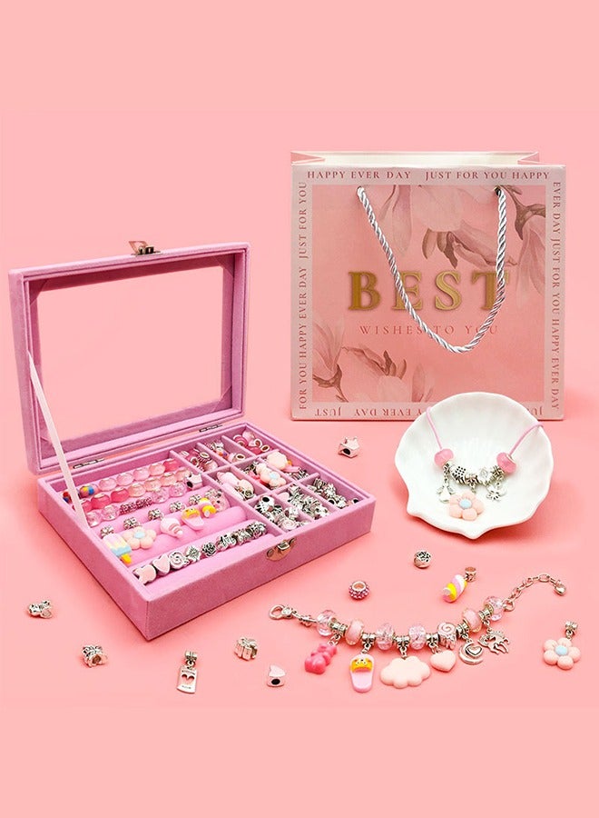 Girls Bracelet Making Kit, 66 PCS Beaded Bracelet Kit, with Jewelry Box Jewelry Beaded Bracelet for DIY Craft Jewelry Gift for Adults and Kids, Suitable for 8-12 Years Old Girls (Pink)  - Image 4