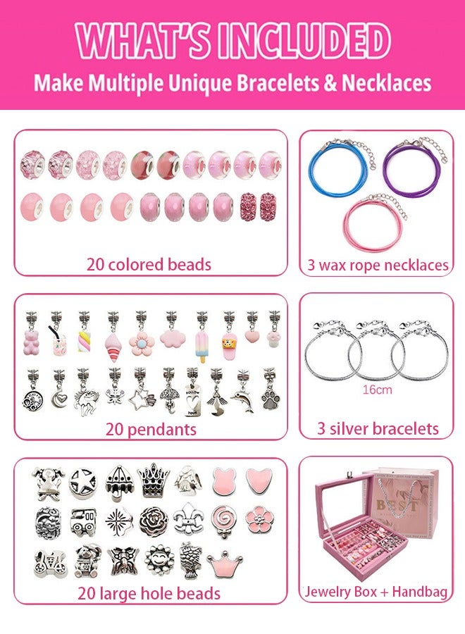 Girls Bracelet Making Kit, 66 PCS Beaded Bracelet Kit, with Jewelry Box Jewelry Beaded Bracelet for DIY Craft Jewelry Gift for Adults and Kids, Suitable for 8-12 Years Old Girls (Pink)  - Image 3