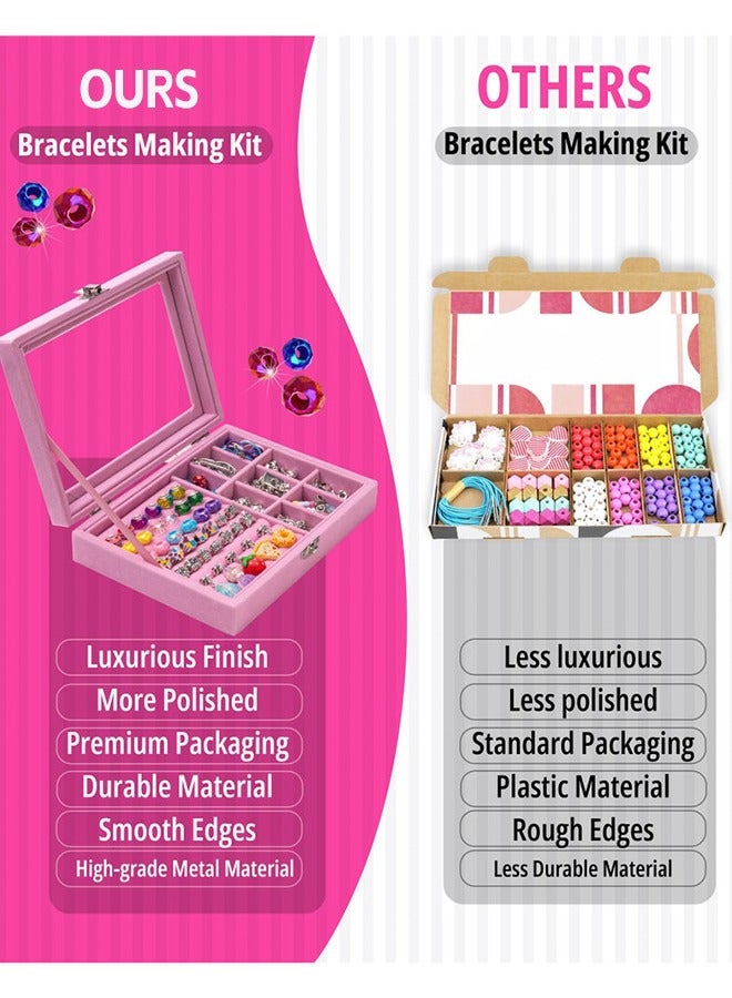 Girls Bracelet Making Kit, 66 PCS Beaded Bracelet Kit, with Jewelry Box Jewelry Beaded Bracelet for DIY Craft Jewelry Gift for Adults and Kids, Suitable for 8-12 Years Old Girls (Pink)  - Image 2