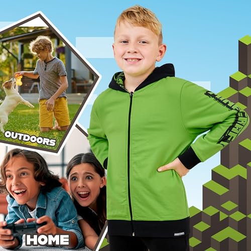 Minecraft Boys Hoodies - Reversible Hooded Sweatshirt for Kids Teenagers 5-14 Years Warm Zip up Hoodie Gamers Gifts (Green, 9-10 Years) - Image 4