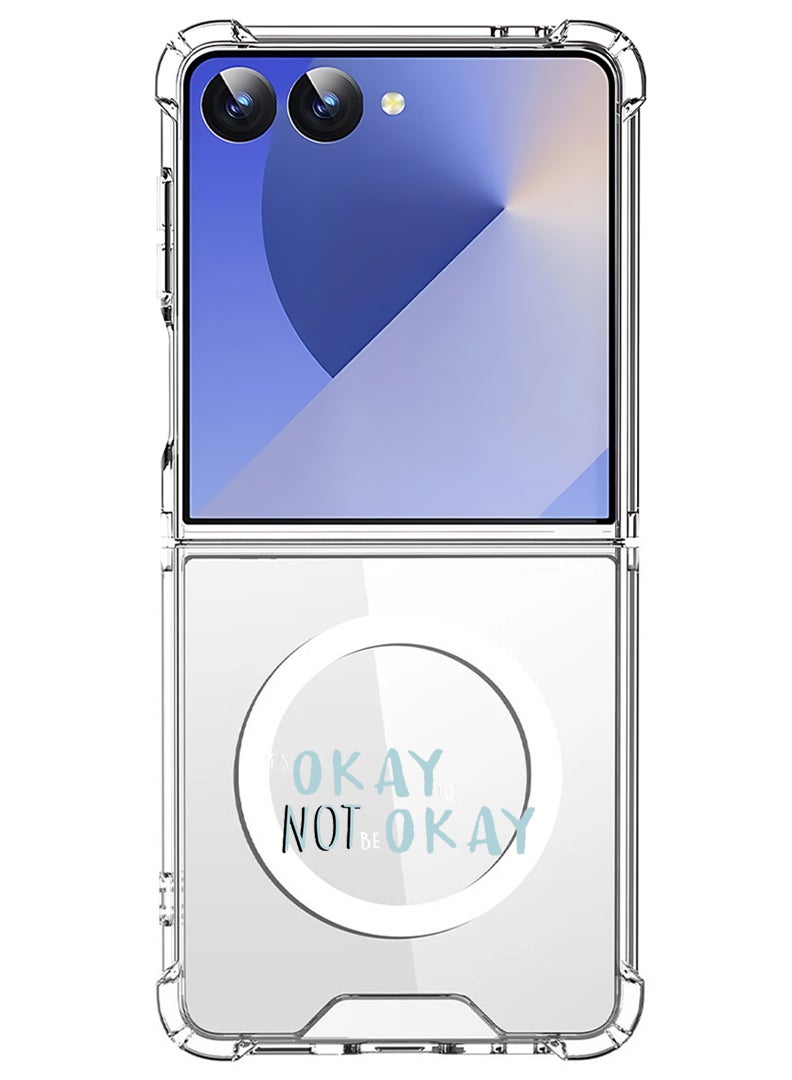 Theodor Magnetic Case for Samsung Galaxy Z Flip 7 Compatible with MagSafe Wireless Charging, Shockproof Phone Bumper Cover Its okay to be not okay - White - Image 1