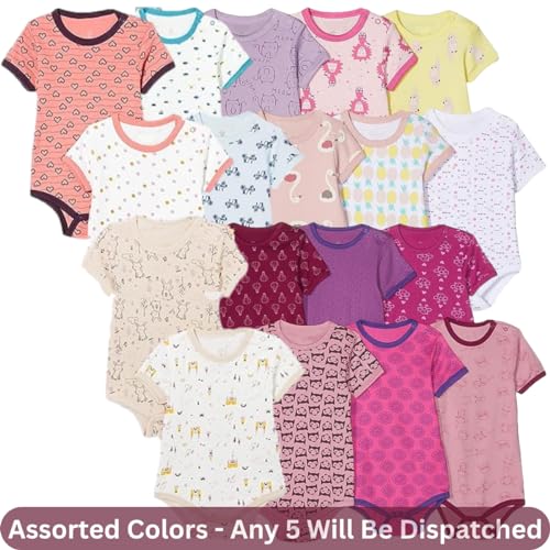 TuddyBuddy Baby Girls 100% Cotton Multi Color Half Sleeves Romper Combo/Bodysuit Set (Pack of 5 - Short Sleeves All Over Printed, Preemie/Premature Baby) - Image 4