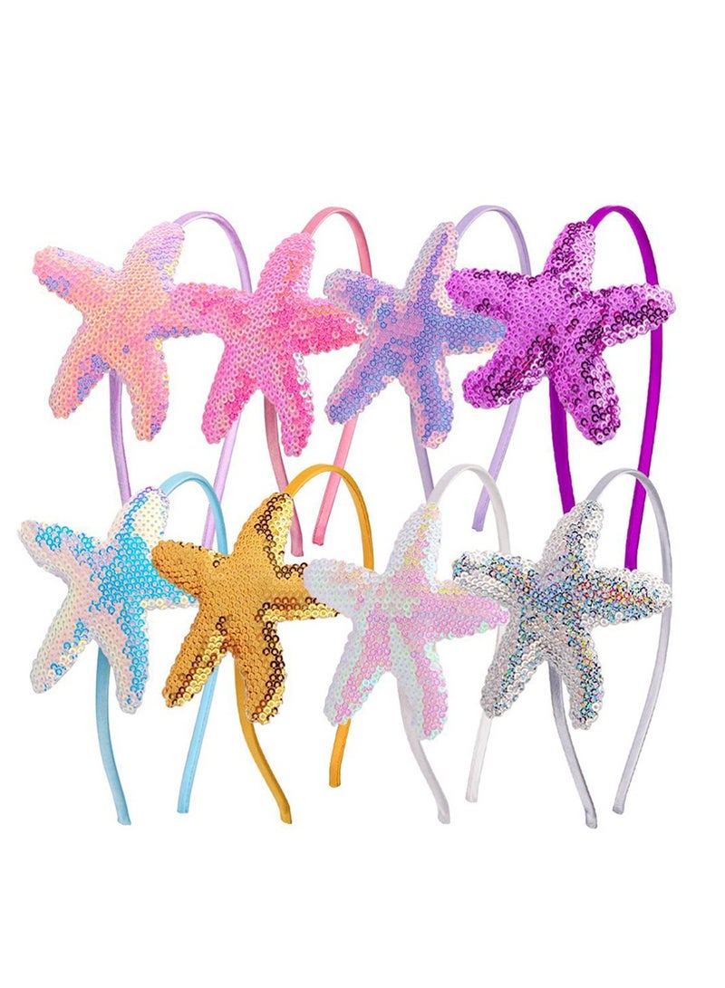 إسكدنيا Sequin Glitter Headbands, 8 Pieces Colorful Mermaid Shiny Headband, Starfish Sequins Glitter Hair Accessories for Women Girls Kids Birthday Party Favors Decoration Supplies Gift - Image 1
