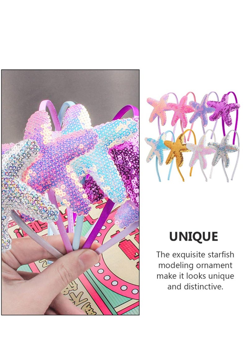إسكدنيا Sequin Glitter Headbands, 8 Pieces Colorful Mermaid Shiny Headband, Starfish Sequins Glitter Hair Accessories for Women Girls Kids Birthday Party Favors Decoration Supplies Gift - Image 4