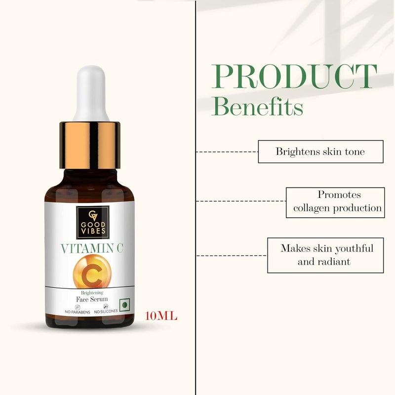 Good Vibes Brightening Vitamin C Face Serum For Glowing Skin 10 ml Light Weight Absorbs Quickly Moisturizing Serum For All Skin Types - Image 2