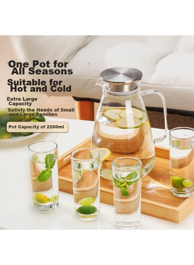 Tianxi Cold Water Pitcher Wedding Home Large Capacity Water Pitcher Set Cold Water Cup Water Pitcher Tea Pot Glass Cup 2.2l - Image 2