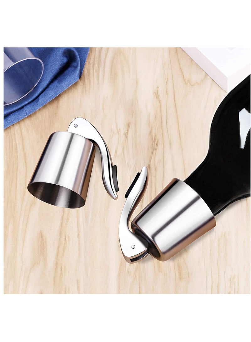 أقفال زجاجات النبيذ مصنوعة من الفولاذ المقاوم للصدأ 2 حزمة صديقة للبيئة مع ختم سيليكون مثالية للحفاظ على النضارة هدية مثالية لعشاق النبيذ - Image 3