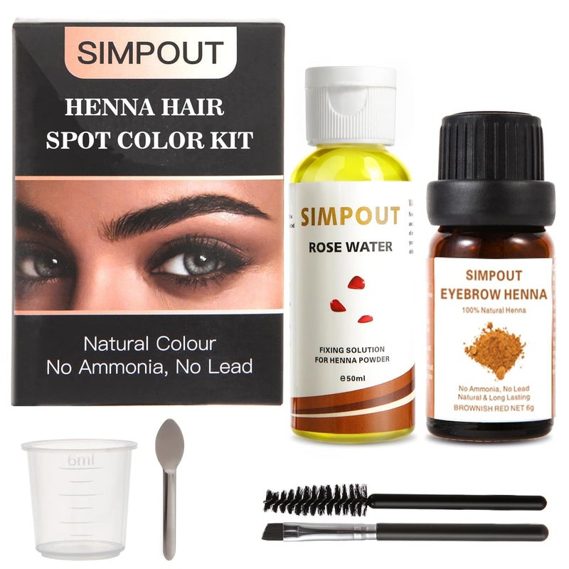 Simpout Henna Hair Powder with Rose Water  Natural Henna Hair Spot Color Kit No Ammonia No Lead Water  Smudge Proof Cover Grey Hair Brownish Red