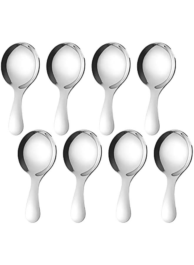 8PCS Short Handle Spoons, Mini Stainless Steel Round Dessert Spoons, 3.62 * 1.77 Inch Salt Spoons Soup Spoons Tea Coffee Spoons - Image 1