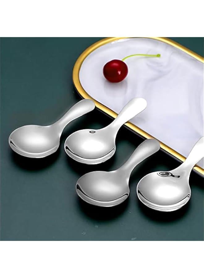 8PCS Short Handle Spoons, Mini Stainless Steel Round Dessert Spoons, 3.62 * 1.77 Inch Salt Spoons Soup Spoons Tea Coffee Spoons - Image 2
