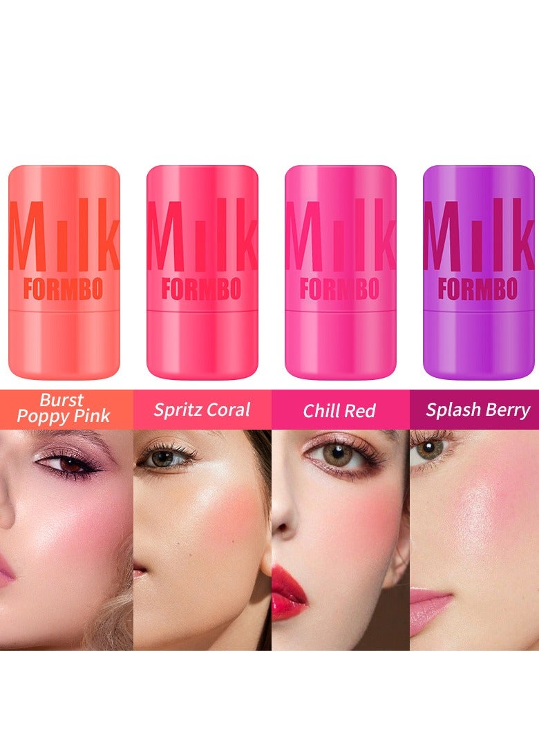 Milk 4PCS Milk Jelly Blush Stick,Milk Jelly Tint,Makeup Jelly Tint Set,Cooling Water Jelly Tint,Sheer Lip&Cheek Stain,Moisturize Blusher Stick,Lip Tint Stain,Milk Cream Blush,Blushers for Cheeks Make Up - Image 3