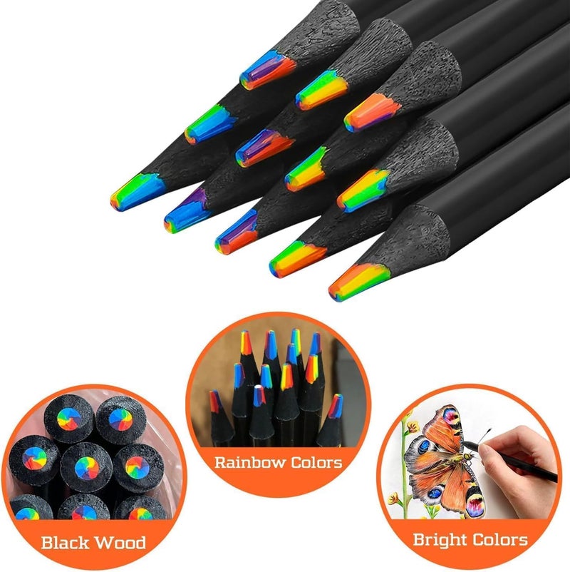 INOBECK 7 in 1 Rainbow Colored Pencils - 12pcs Rainbow Pencils Jumbo Color Pencils Multicolored Pencils For Drawing Coloring Sketching Pencils | Drawing Color Sketching Pencils | Fun Pencils For Kids - Image 2