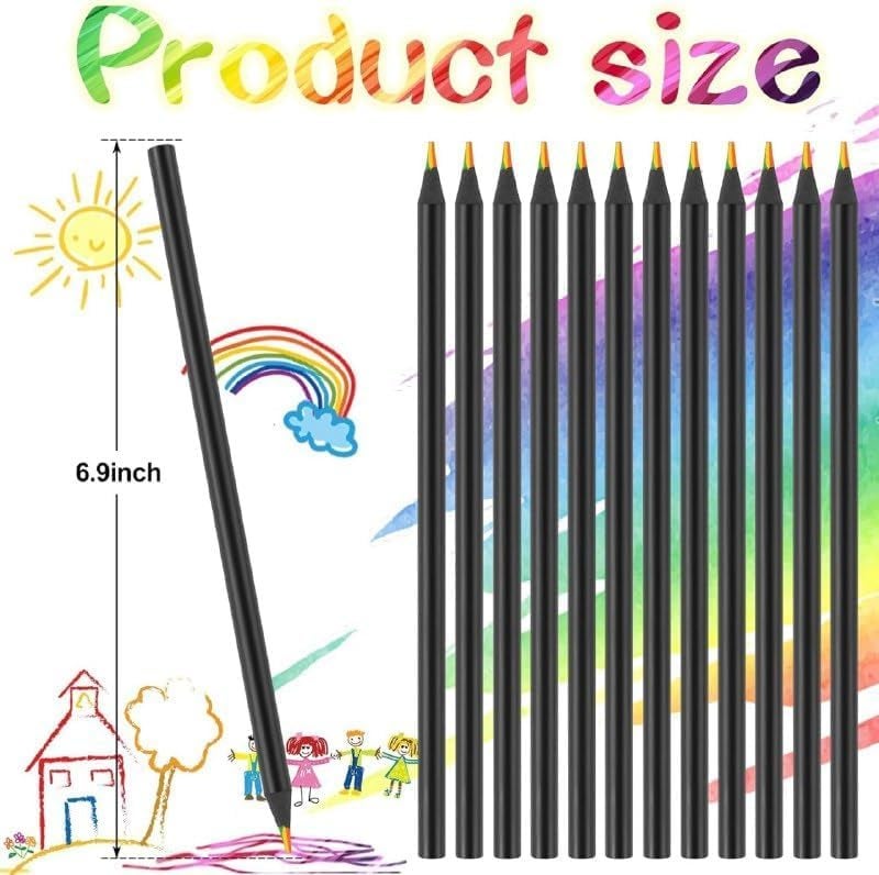 INOBECK 7 in 1 Rainbow Colored Pencils - 12pcs Rainbow Pencils Jumbo Color Pencils Multicolored Pencils For Drawing Coloring Sketching Pencils | Drawing Color Sketching Pencils | Fun Pencils For Kids - Image 5