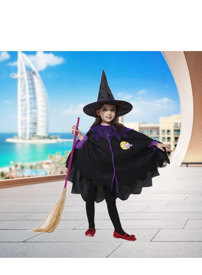 Golden Costumes for Girls Witch Cloak Costume with Hat & Broom  Kids Fancy Party Dress Up Outfit Stage Performance Costume for  Birthday and Party(100cm) - Image 1